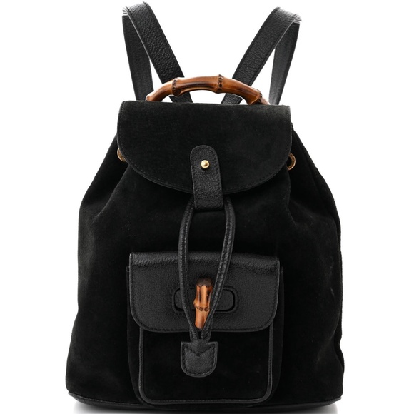 Gucci Black Calfskin Suede Bamboo Mini Backpack - Picture 1 of 12